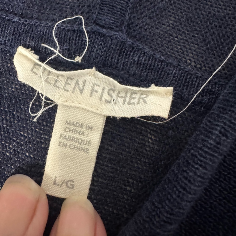 Eileen Fisher Organic Linen Long Sleeve Hooded Top Coastal Nautical Breathable L - Picture 9 of 10